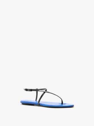 Proenza Schouler 3/4 Front image of Uma Slide Flat Sandals in Black  Cobalt Combo