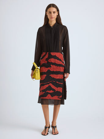 Proenza Schouler Front Image of SORAYA SKIRT IN TIGER CRINKLE INTARSIA in Paprika Black