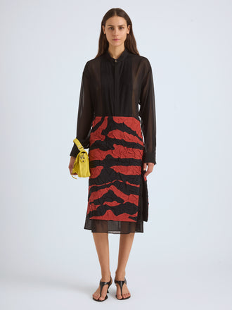 Proenza Schouler Front Image of SORAYA SKIRT IN TIGER CRINKLE INTARSIA in Paprika Black