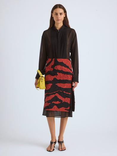 Proenza Schouler Front Image of SORAYA SKIRT IN TIGER CRINKLE INTARSIA in Paprika Black