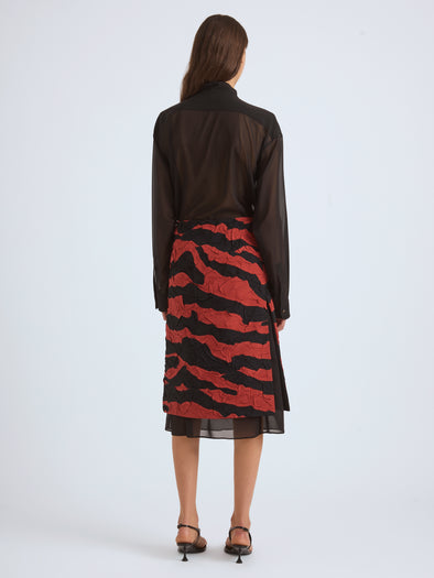 Proenza Schouler Back Image of SORAYA SKIRT IN TIGER CRINKLE INTARSIA in Paprika Black