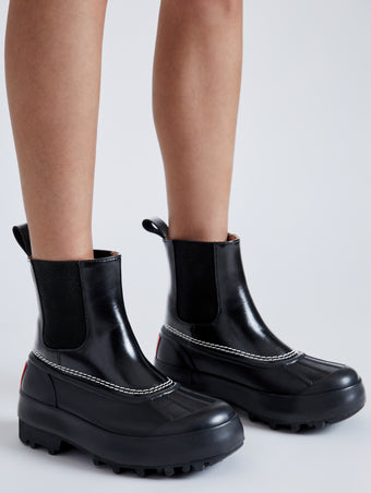 Proenza Schouler image of model wearing SOREL x Proenza Schouler CARIBOU Chelsea WP in BLACK/CHALK