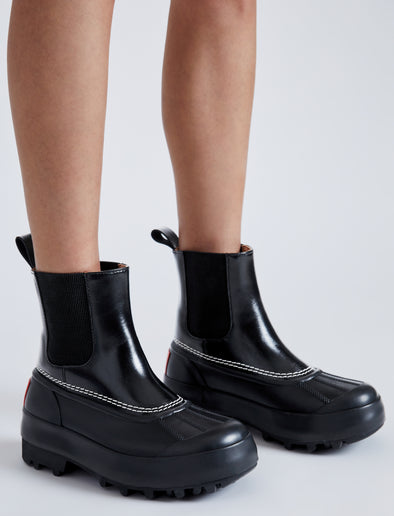 Proenza Schouler image of model wearing SOREL x Proenza Schouler CARIBOU Chelsea WP in BLACK/CHALK