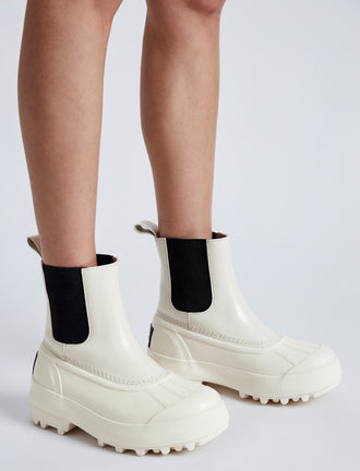 Proenza Schouler image of model wearing SOREL x Proenza Schouler CARIBOU Chelsea WP in CHALK/BLACK