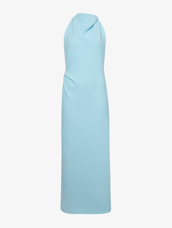 Flat image of Selena Twist Back Dress in Matte Viscose Crepe in pale blue