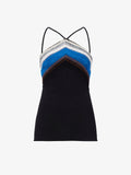 Flat image of Bella Tank in Crochet Stripe Knit in black multi