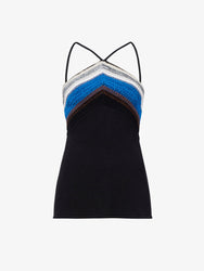 Flat image of Bella Tank in Crochet Stripe Knit in black multi