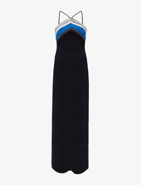 Naomi Dress in Crochet Stripe Knit - Black Multi