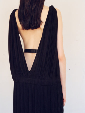 Cropped back image of model wearing Serra Dress in Matte Jersey in black