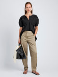Proenza Schouler Full Length Front image of model wearing Serene Pant in Cotton Twill in Flax
