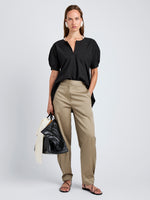 Proenza Schouler Full Length Front image of model wearing Serene Pant in Cotton Twill in Flax