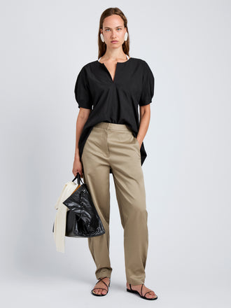 Proenza Schouler Full Length Front image of model wearing Serene Pant in Cotton Twill in Flax