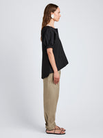 Proenza Schouler Full Length Side image of model wearing Serene Pant in Cotton Twill in Flax
