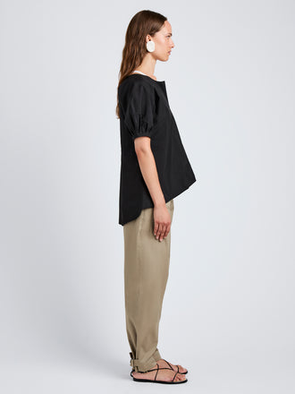 Proenza Schouler Full Length Side image of model wearing Serene Pant in Cotton Twill in Flax