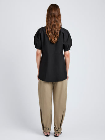 Proenza Schouler Full Length Back image of model wearing Serene Pant in Cotton Twill in Flax