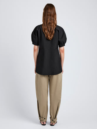 Proenza Schouler Full Length Back image of model wearing Serene Pant in Cotton Twill in Flax