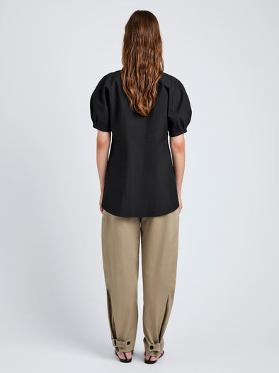 Proenza Schouler Full Length Back image of model wearing Serene Pant in Cotton Twill in Flax