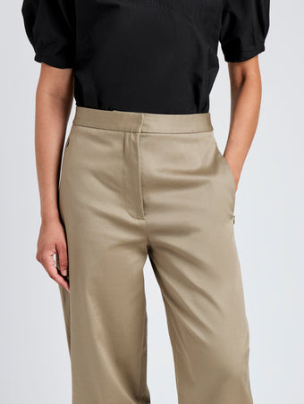 Proenza Schouler Detail image of model wearing Serene Pant in Cotton Twill in Flax