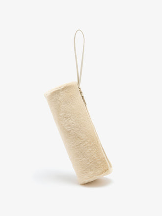 Proenza Schouler Front image of Silo Clutch in Shearling in Cream held vertically