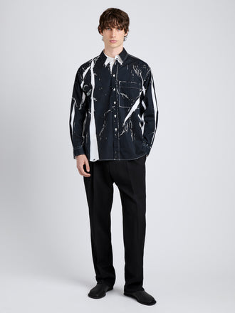 Proenza Schouler Front image of model wearing Simon Shirt in Garment Print Poplin in White/ Black