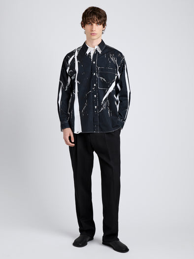 Proenza Schouler Front image of model wearing Simon Shirt in Garment Print Poplin in White/ Black