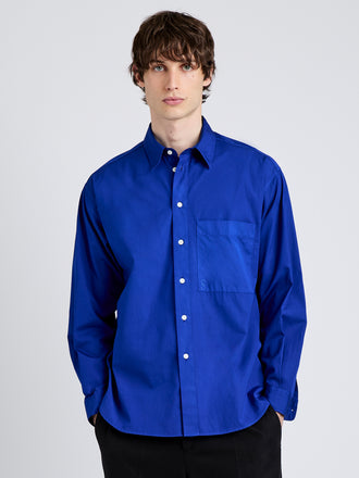 Proenza Schouler Front cropped image of model wearing Simon Shirt in Poplin in Cobalt Blue