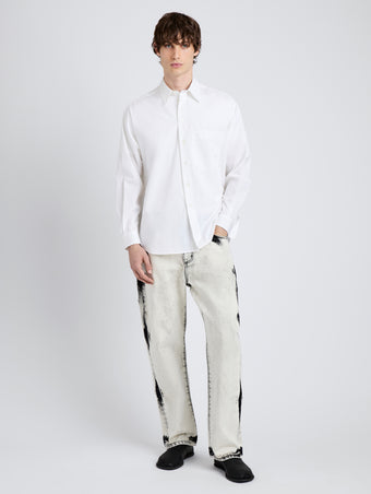 Proenza Schouler Front full length image of model wearing Simon Shirt in Poplin in White