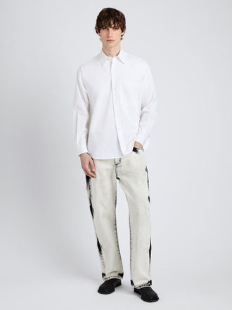 Proenza Schouler Front full length image of model wearing Simon Shirt in Poplin in White