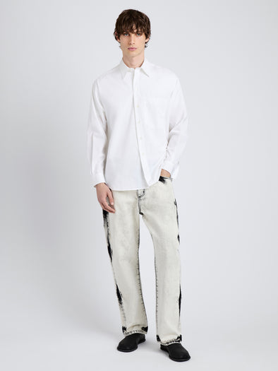Proenza Schouler Front full length image of model wearing Simon Shirt in Poplin in White