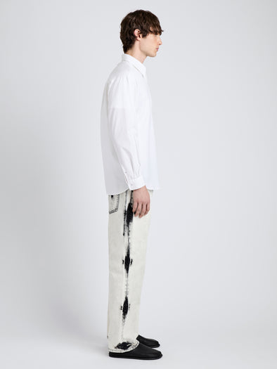 Proenza Schouler Side full length image of model wearing Simon Shirt in Poplin in White