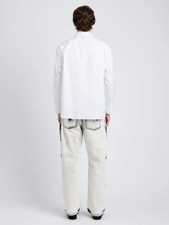 Proenza Schouler Back full length image of model wearing Simon Shirt in Poplin in White