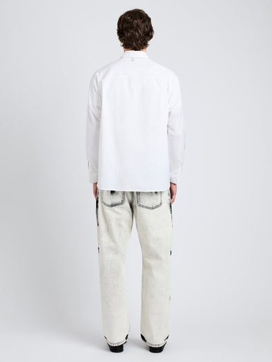 Proenza Schouler Back full length image of model wearing Simon Shirt in Poplin in White