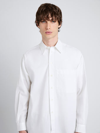 Proenza Schouler Detail image of model wearing Simon Shirt in Poplin in White