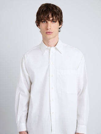 Proenza Schouler Detail image of model wearing Simon Shirt in Poplin in White