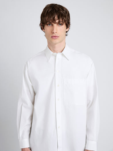 Proenza Schouler Detail image of model wearing Simon Shirt in Poplin in White