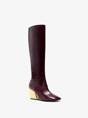 Proenza Schouler 3/4 Front image of Slant Boots in Slick Calf in Currant