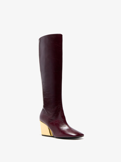 Proenza Schouler 3/4 Front image of Slant Boots in Slick Calf in Currant