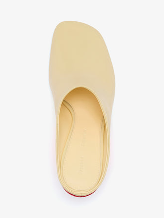 Proenza Schouler Still Life Aerial Image of Slant Mules in Slick Calf in Pale Resin
