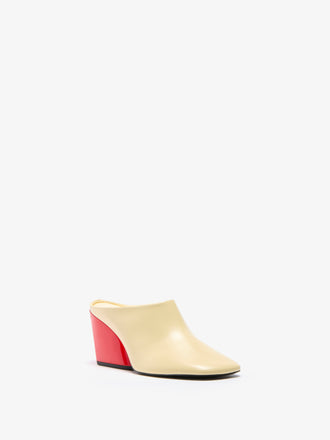 Proenza Schouler Still Life 3/4 Image of Slant Mules in Slick Calf in Pale Resin