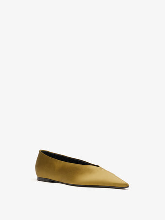 Proenza Schouler 3/4 Still Life Image of Slash Flats in Satin in Pistachio