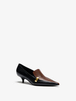 Proenza Schouler Side Still Life Image of Slash Loafer In Embossed Lizard Combo in Black Cuoio Combo
