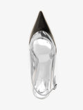Proenza Schouler Still Life Aerial Image of Slash Slingback In Spazzolato and Specchio Combo in Black/Silver