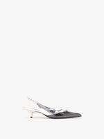 Proenza Schouler Still Life Front Image of Slash Slingback In Spazzolato and Specchio Combo in Black/Silver