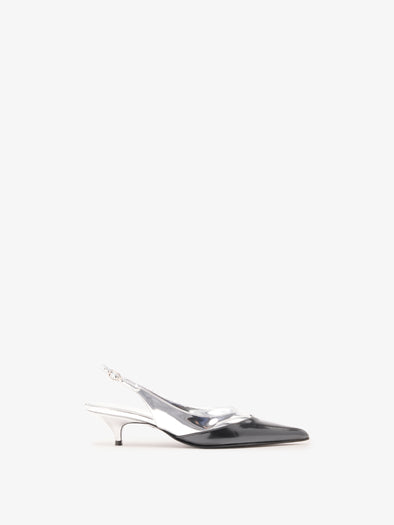 Proenza Schouler Still Life Front Image of Slash Slingback In Spazzolato and Specchio Combo in Black/Silver