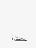 Proenza Schouler Still Life 3/4 Image of Slash Slingback In Spazzolato and Specchio Combo in Black/Silver