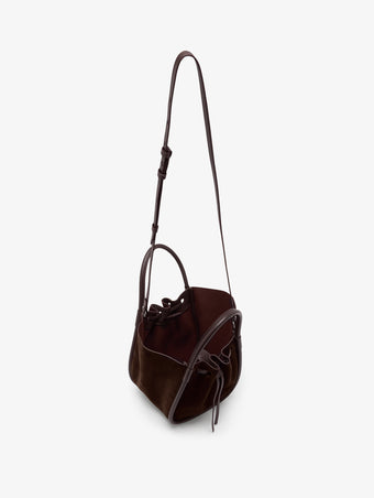 Proenza Schouler Aerial image of Small Ruched Tote in Soft Suede in Chocolate
