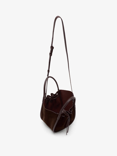 Proenza Schouler Aerial image of Small Ruched Tote in Soft Suede in Chocolate