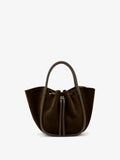 Proenza Schouler Back image of Small Ruched Tote in Soft Suede in Chocolate