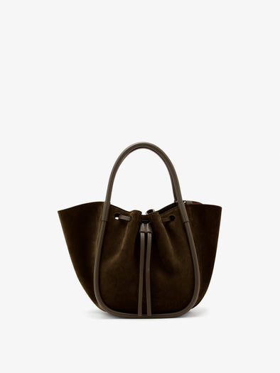 Proenza Schouler Back image of Small Ruched Tote in Soft Suede in Chocolate