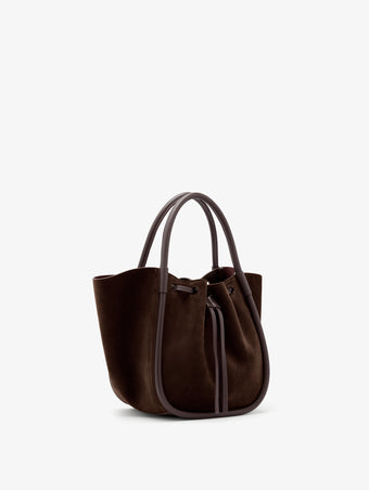 Proenza Schouler Side image of Small Ruched Tote in Soft Suede in Chocolate
